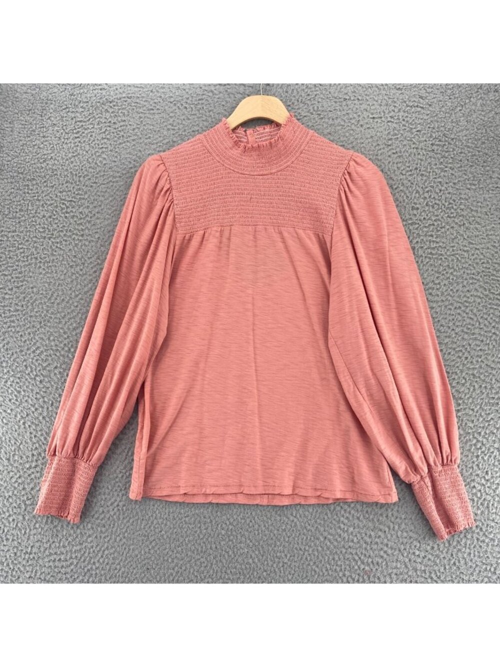 Nation LTD Top Womens L Pink Long Balloon Sleeve Smocked Yoke Cutout High Neck